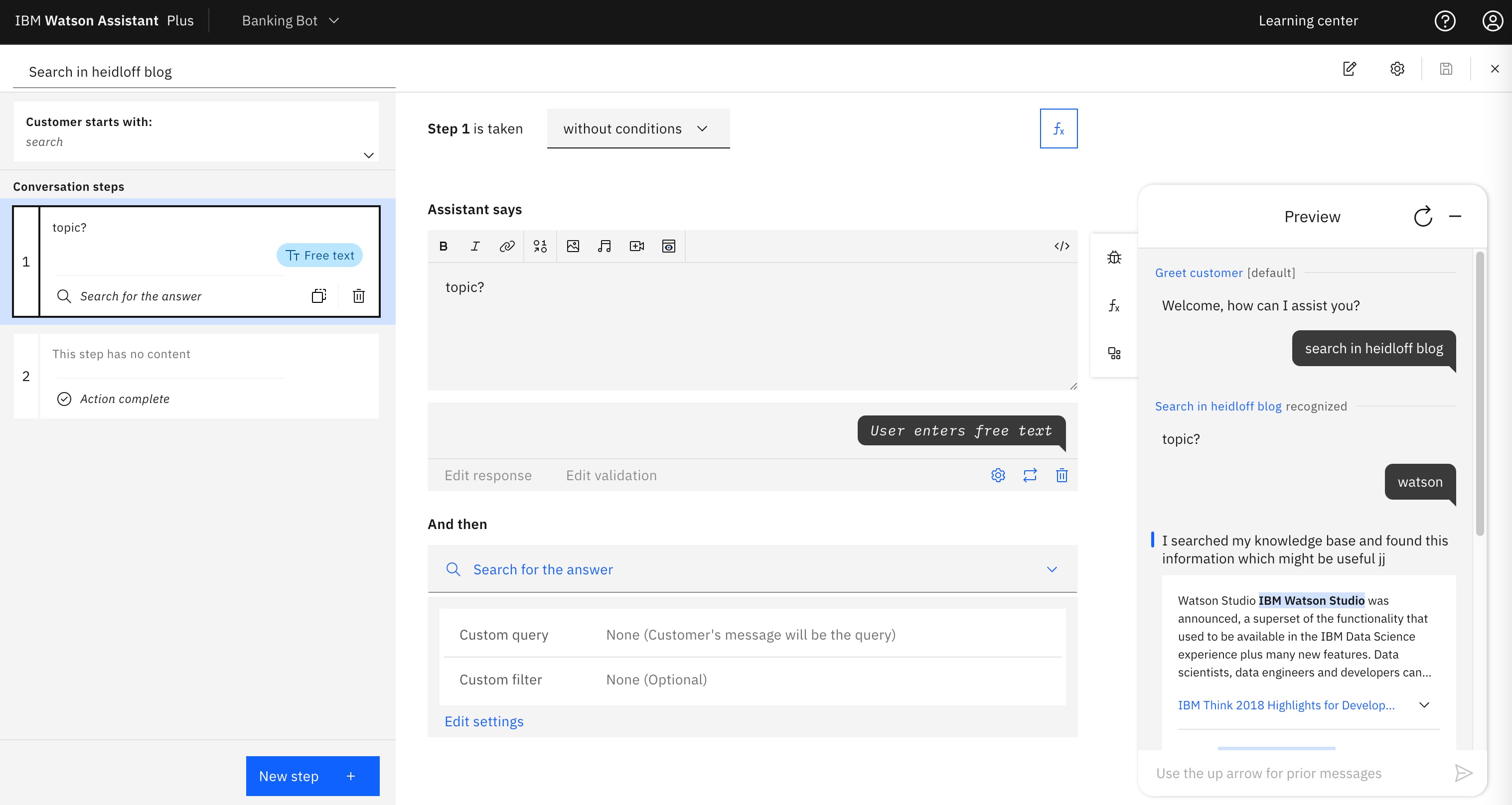 IBM Watson Assistant Screenshot