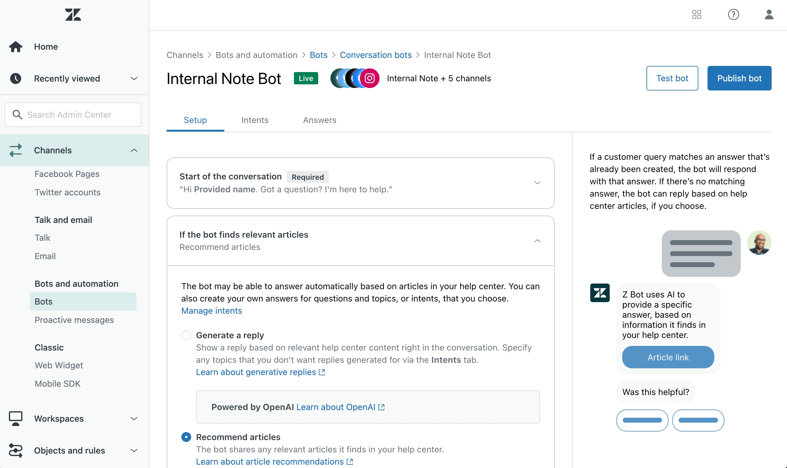 Zendesk Answer Bot Screenshot