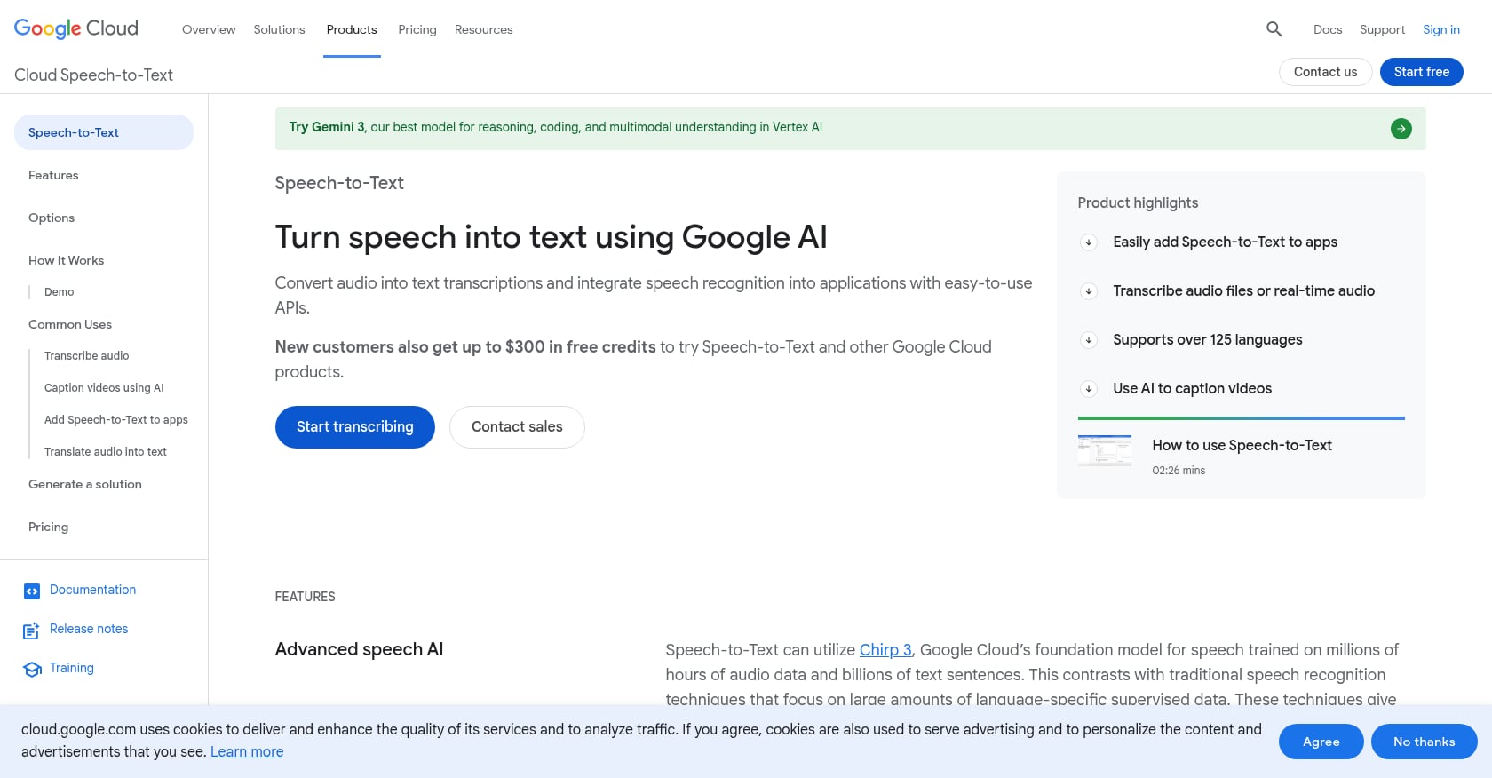 Google Cloud Speech-to-Text v2 Screenshot