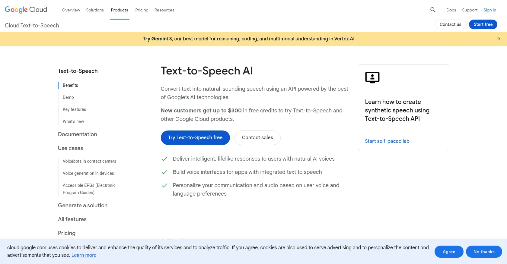 Google Cloud Text-to-Speech (Gemini TTS / WaveNet) Screenshot