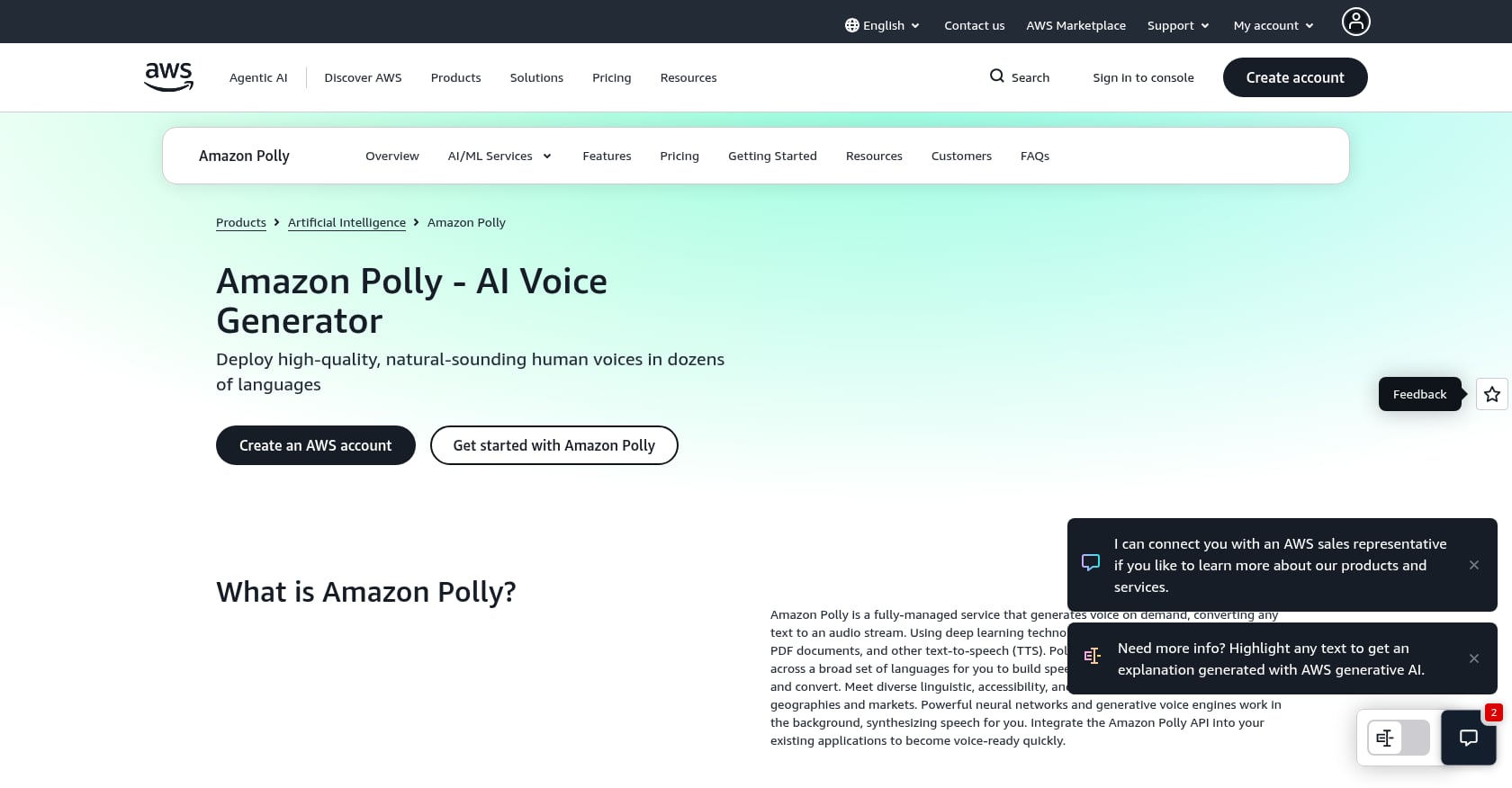 Amazon Polly (Including Generative TTS) Screenshot