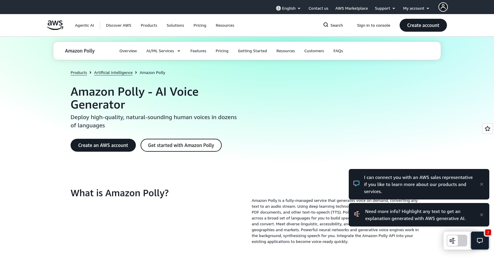 Amazon Polly Screenshot