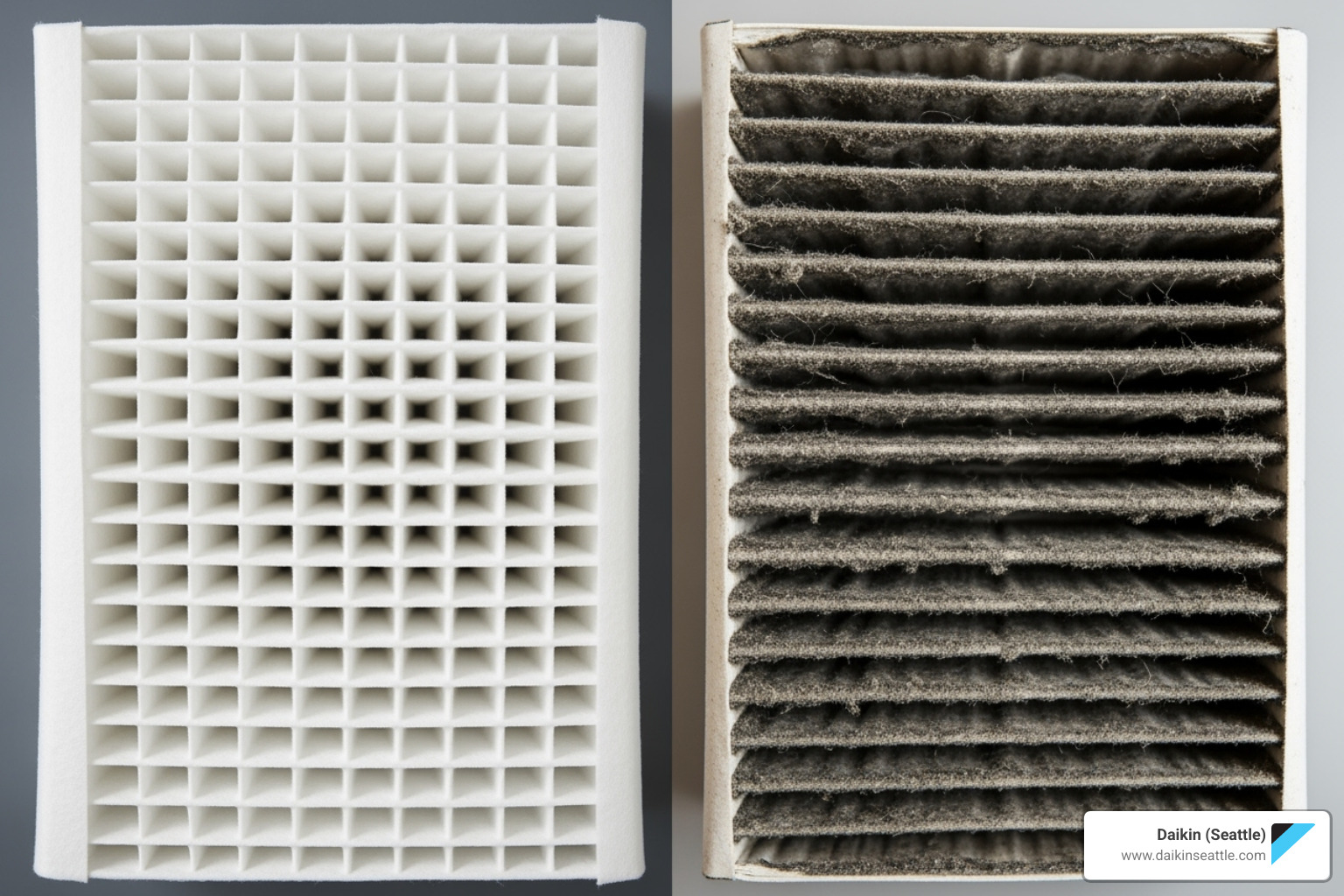 A clean vs. dirty furnace filter - Furnace repair Seattle