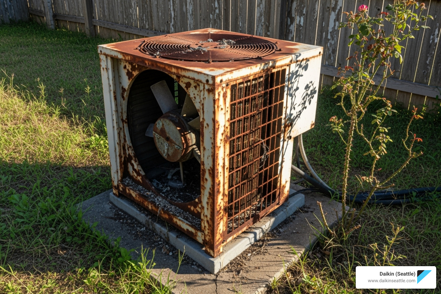 old, rusty outdoor HVAC unit - HVAC system upgrades