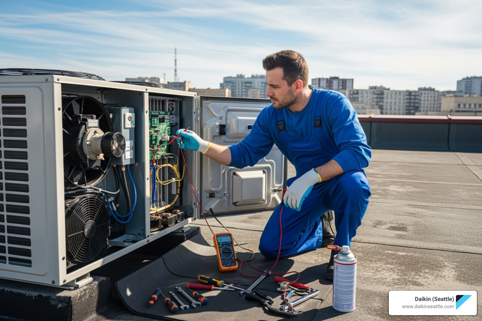 image of a technician servicing an HVAC unit - indoor air quality solutions