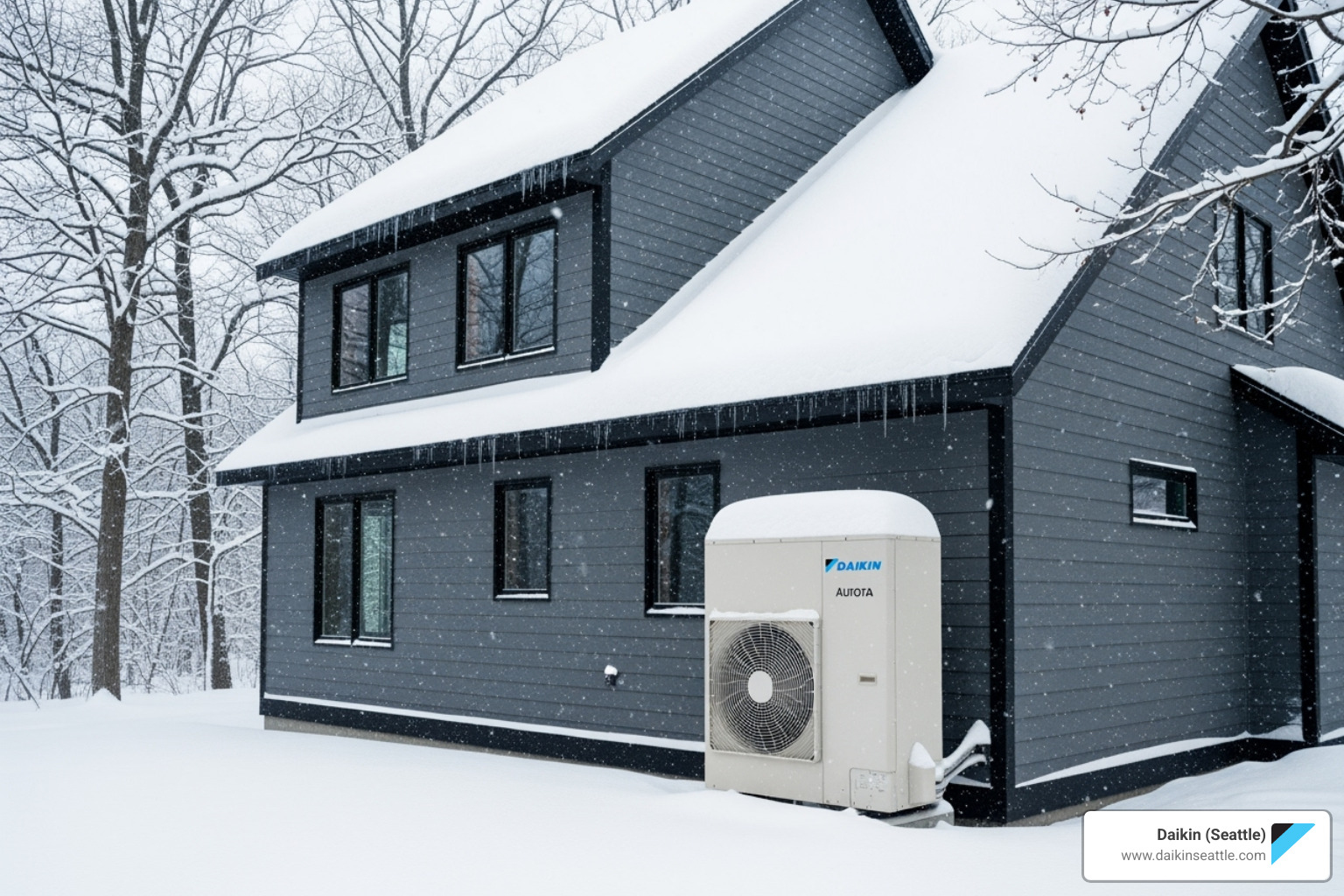 Daikin Aurora outdoor unit in a snowy environment - Daikin Aurora heat pump