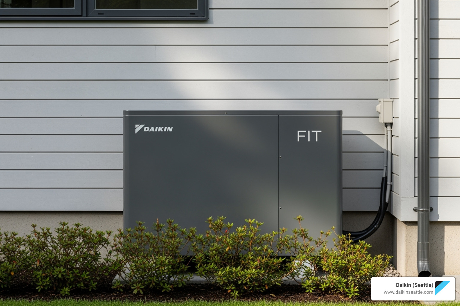 compact Daikin FIT unit next to a home - Daikin home comfort