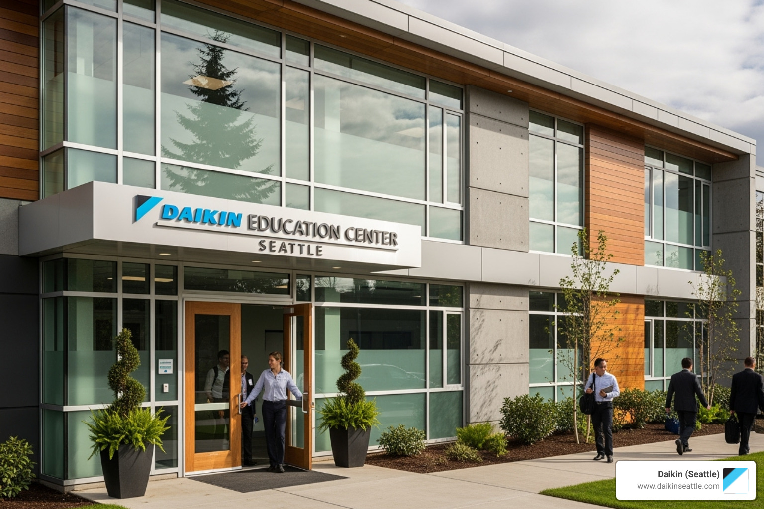 Exterior view of the Daikin Seattle Experience Center in Tukwila, WA, with the address visible - daikin education center seattle Exterior view of the Daikin Seattle Experience Center in Tukwila, WA, with the address visible - daikin education center seattle
