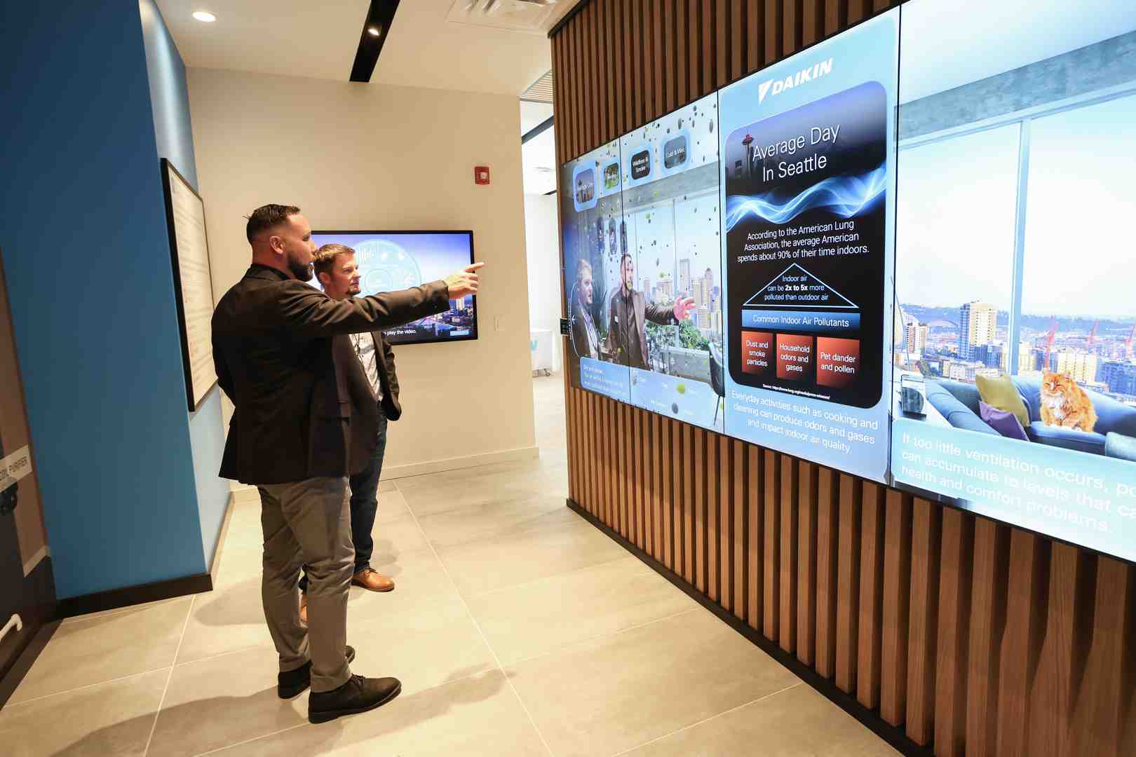 Interior of the Daikin Seattle Experience Center showroom - "Which HVAC technicians in Seattle are authorized to perform warranty service on Daikin heat pumps?" Interior of the Daikin Seattle Experience Center showroom - "Which HVAC technicians in Seattle are authorized to perform warranty service on Daikin heat pumps?"