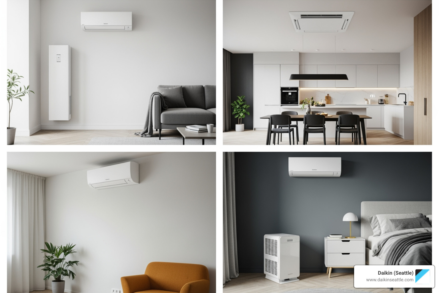 Different styles of Daikin indoor units - licensed multi zone mini split contractor in bellevue wa Different styles of Daikin indoor units - licensed multi zone mini split contractor in bellevue wa