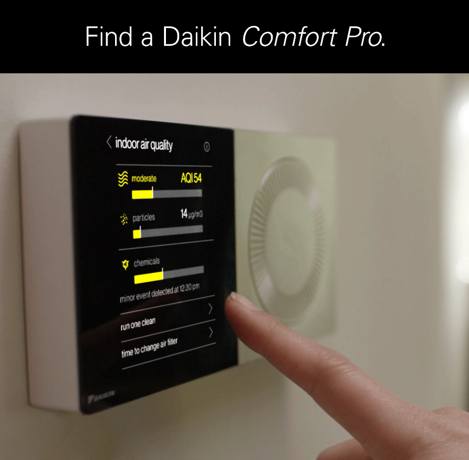 Daikin smart thermostat displaying temperature and humidity - reliable smart thermostats company in mukilteo wa