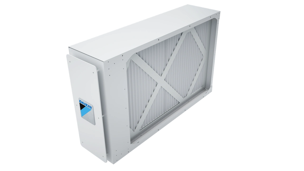 Technician installing high efficiency air filter in central HVAC system - how daikin integrated air quality differs from Technician installing high efficiency air filter in central HVAC system - how daikin integrated air quality differs from