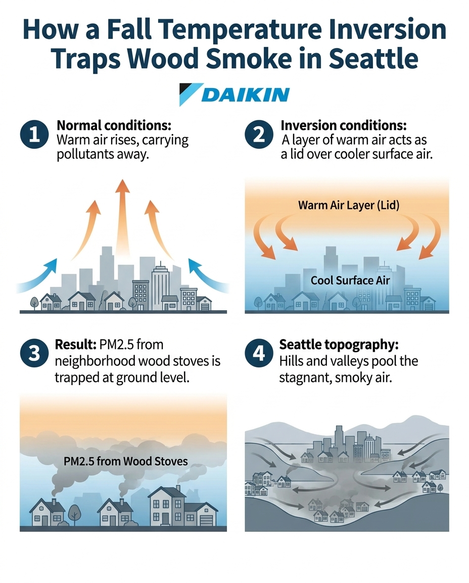 How a Fall Temperature Inversion Traps Wood Smoke in Seattle