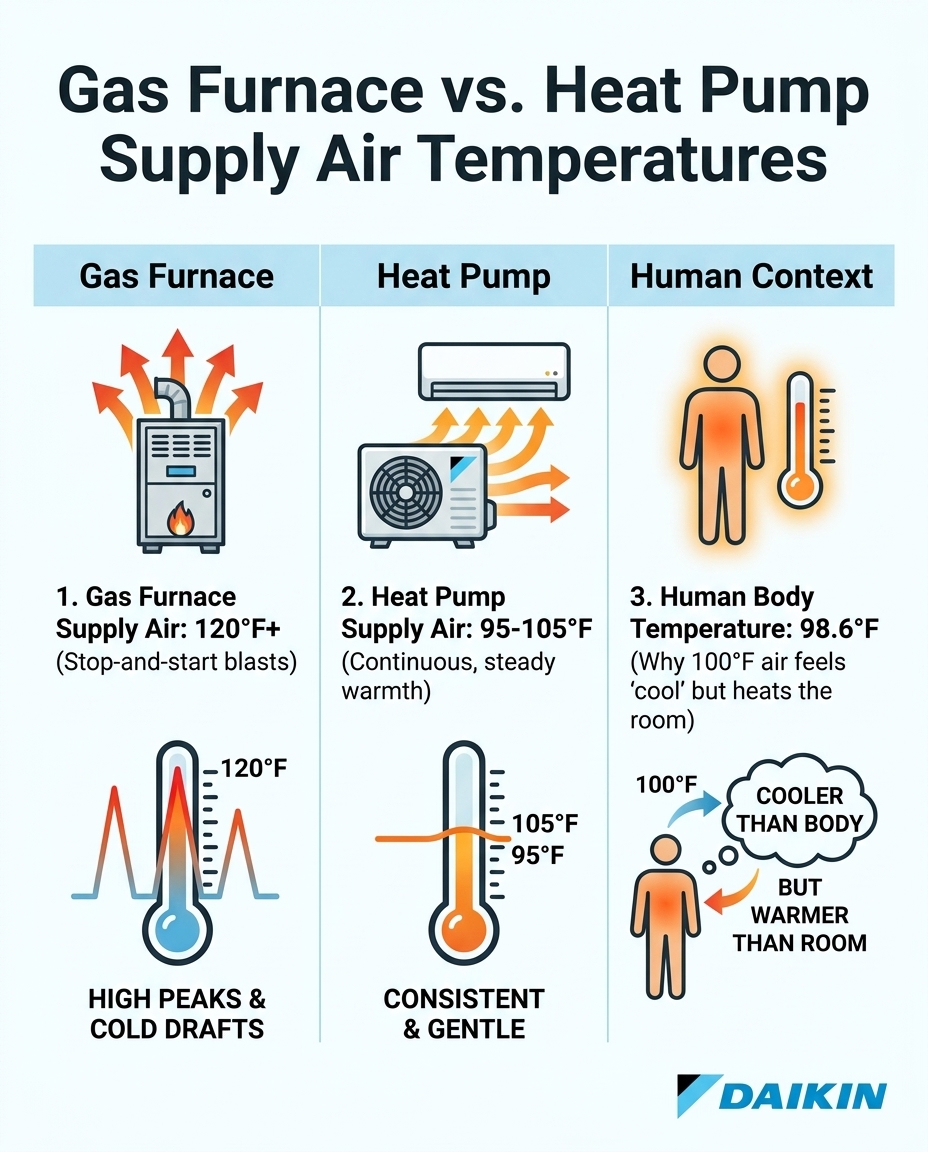 Gas Furnace vs. Heat Pump Supply Air Temperatures