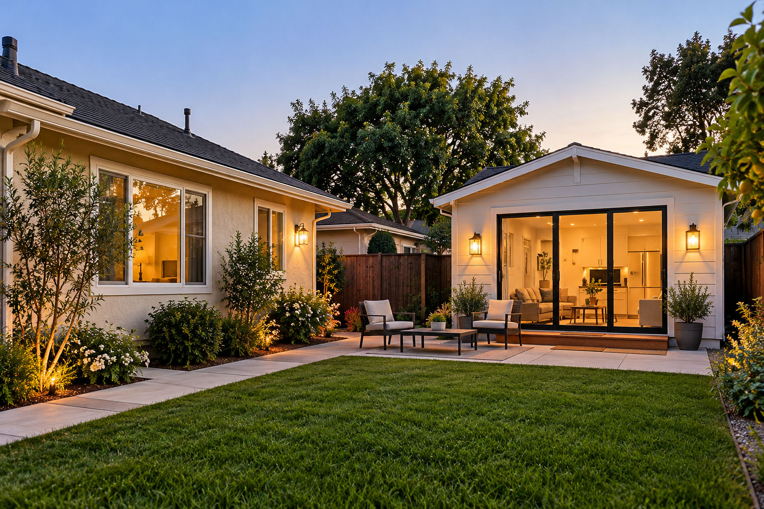 Single-story home with a detached backyard ADU
