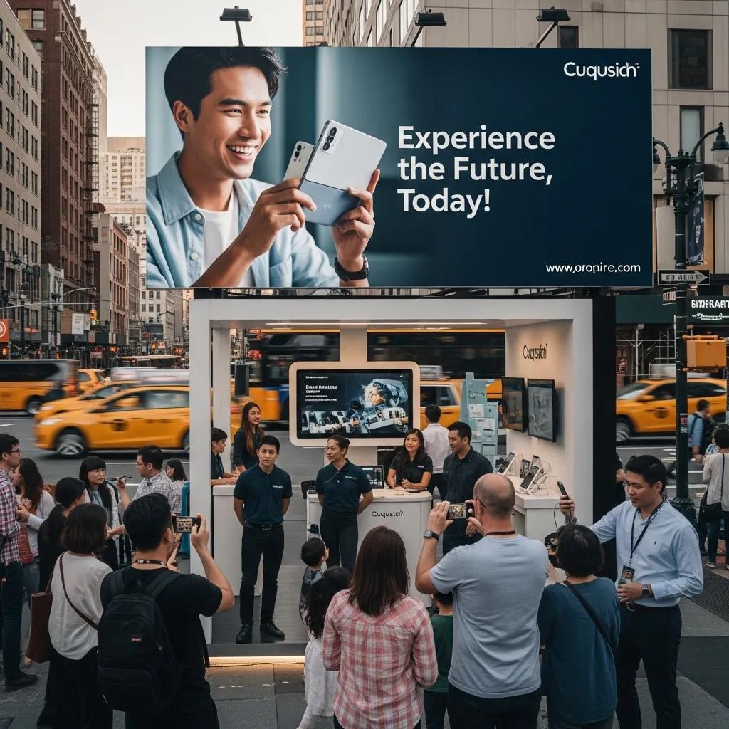 Successful advertising campaign displayed outdoors with engaging visuals and audience interaction