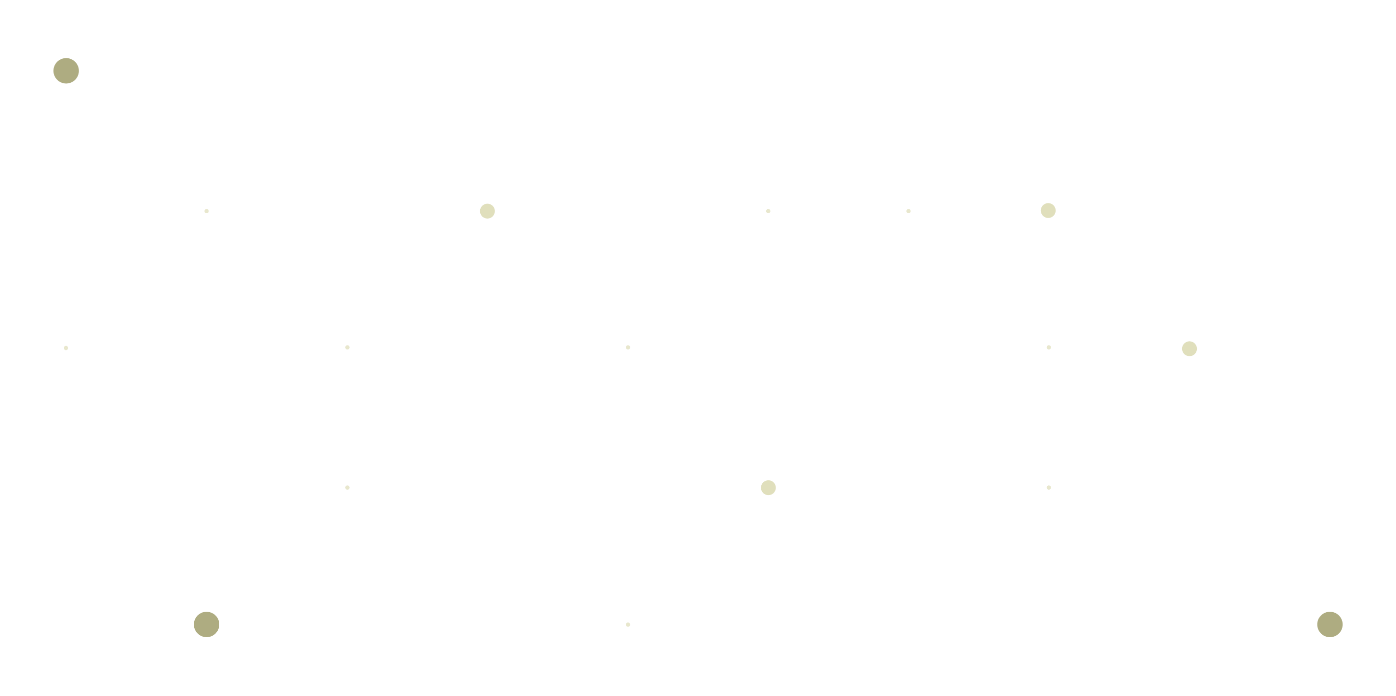 Black background grid with small beige dots at intersections and some larger beige circles at corners.