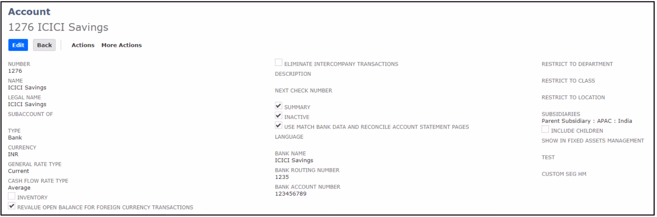 netsuite chart of accounts