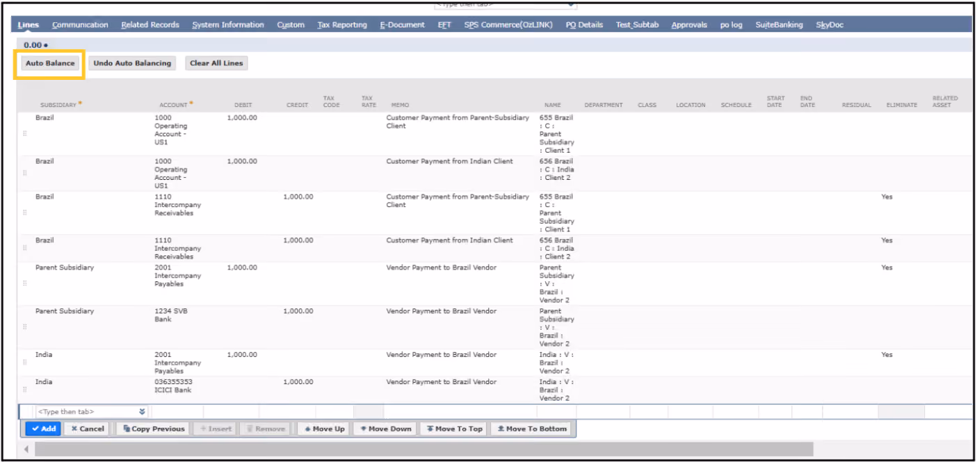 netsuite inter company journal