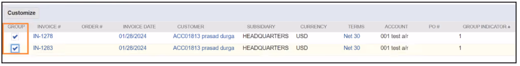 netsuite invoice grouping 
