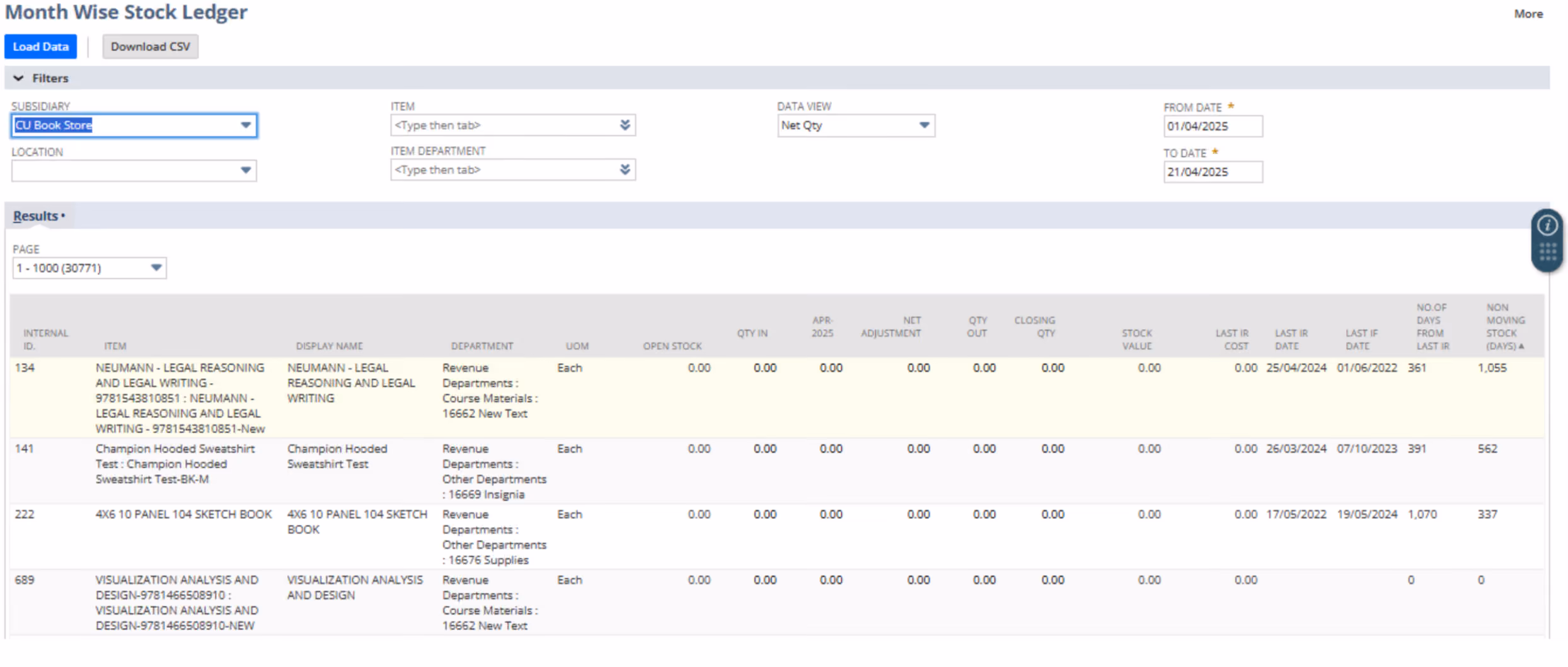 netsuite stock ledger