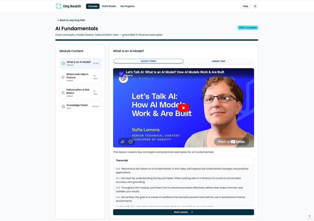 Etiq Reskill course module for legal teams