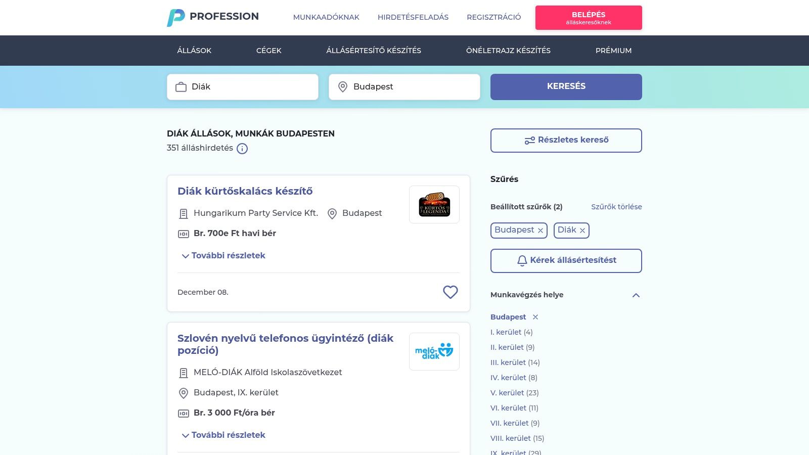 Profession.hu (Diák/Student category)