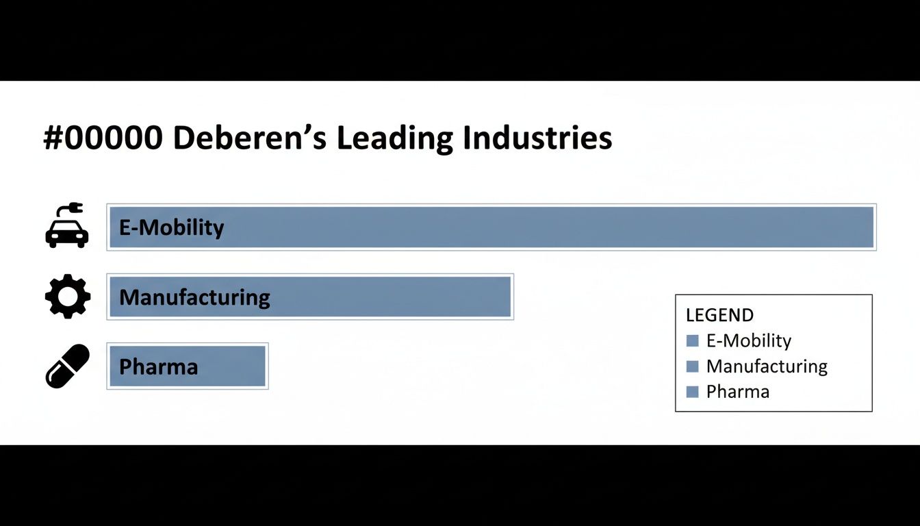 Bar chart illustrating Deberen's leading industries, including E-Mobility, Manufacturing, and Pharma sectors.