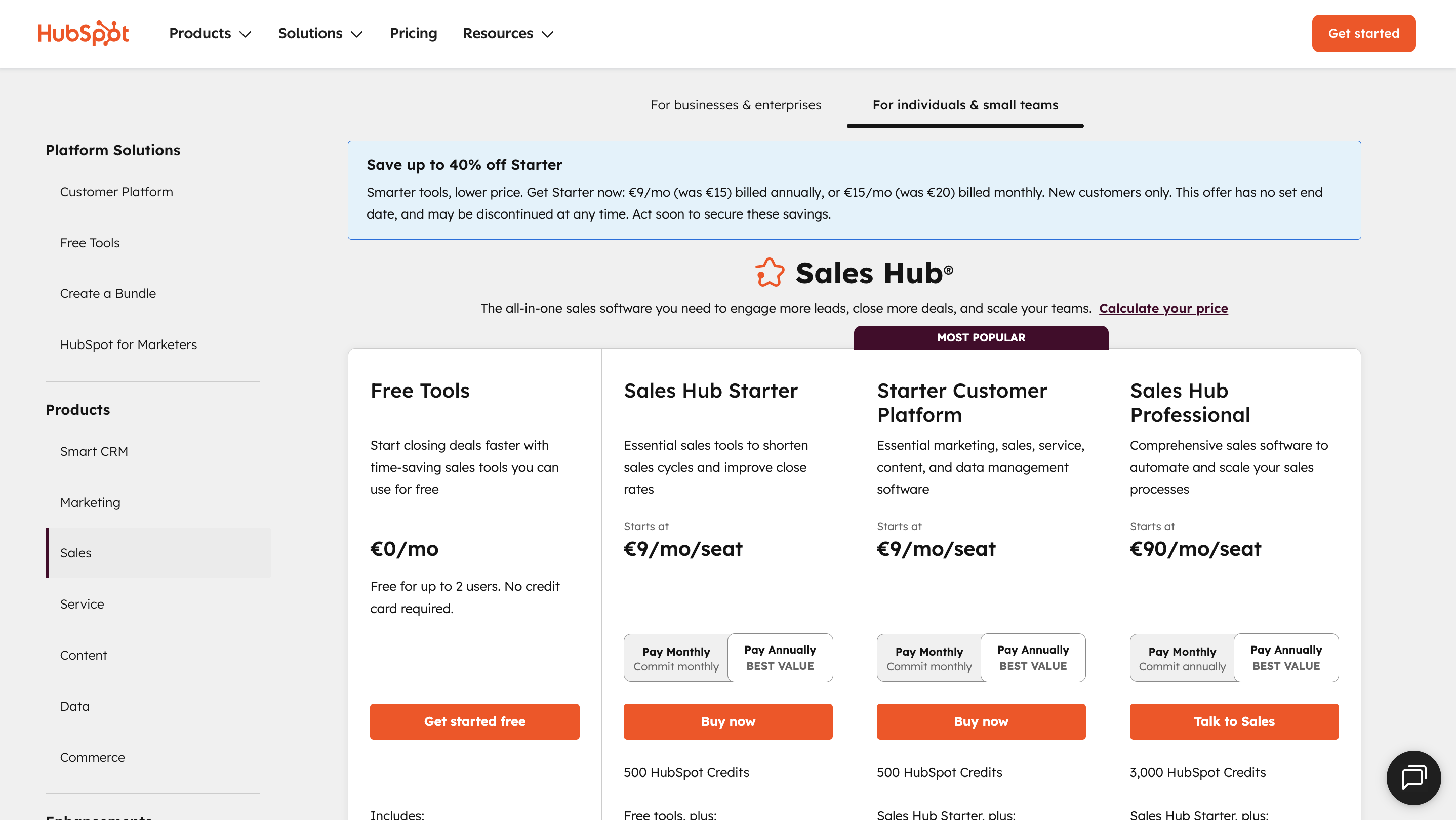 All Hubspot Sales Plans
