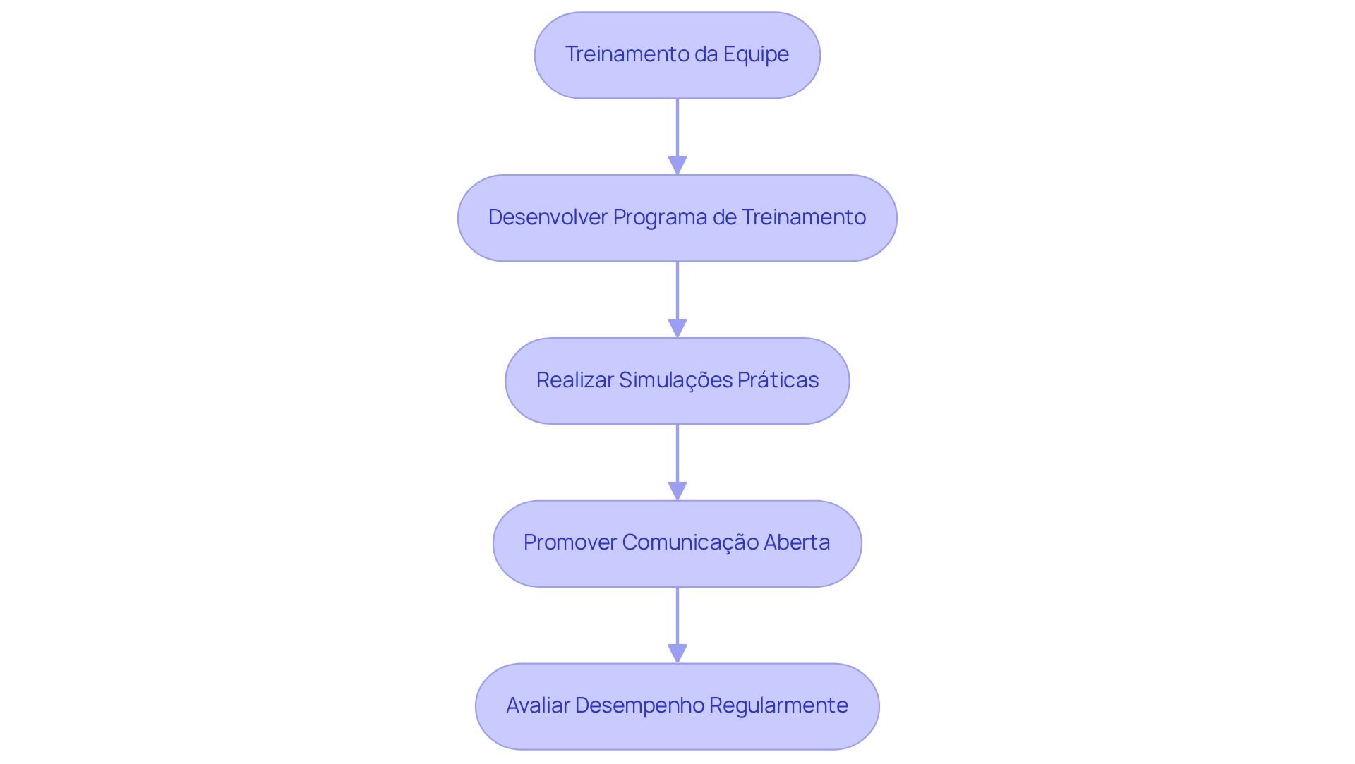 Cada bloco representa uma etapa no treinamento da equipe. Siga as setas para entender como cada prática se conecta e contribui para a eficácia do treinamento.