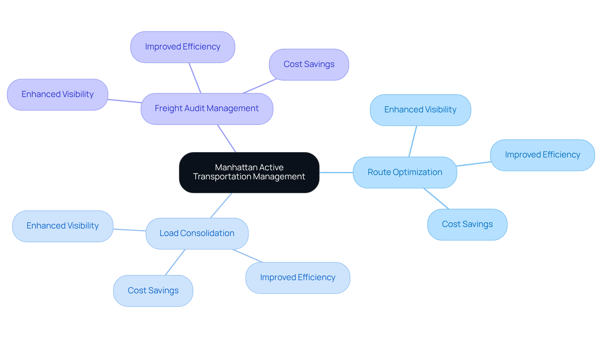 Start at the center with the main transportation management system, then follow the branches to explore each feature and its benefits. This layout helps you understand how each part contributes to overall supply chain optimization. Start at the center with the main transportation management system, then follow the branches to explore each feature and its benefits. This layout helps you understand how each part contributes to overall supply chain optimization.