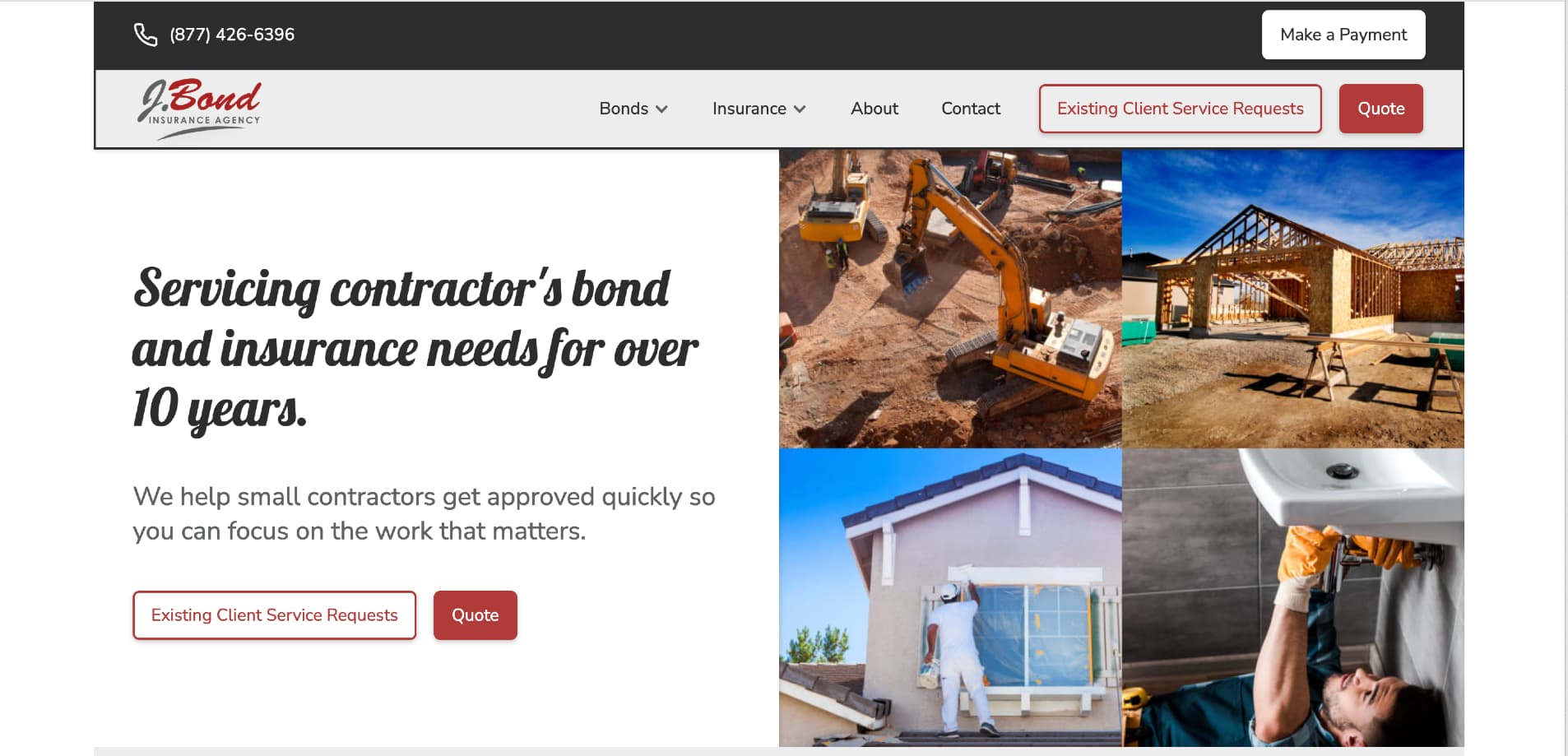 A picture of the J. Bond Insurance Agency's landing page.