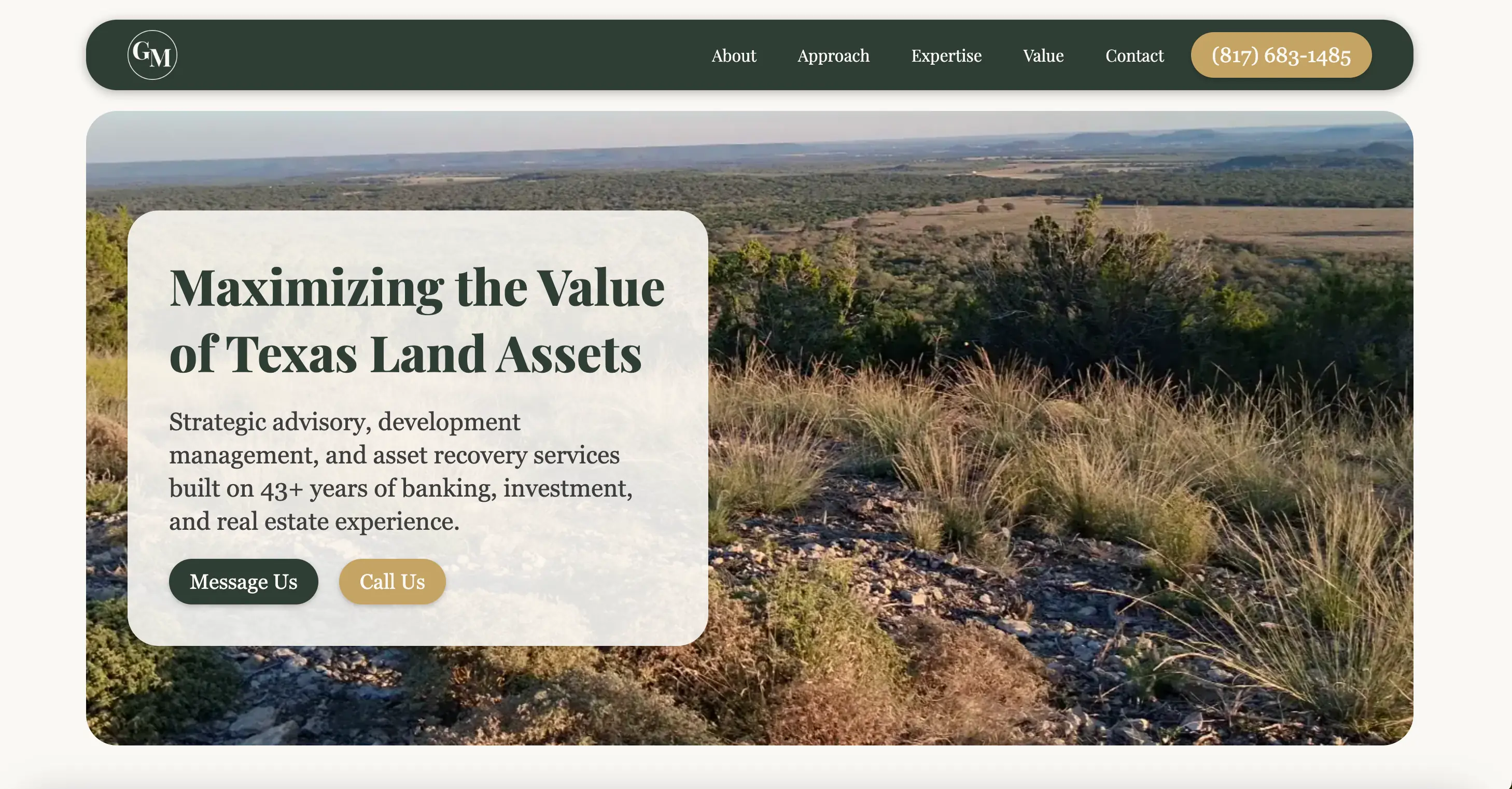 A picture of GM Advisory Partners landing page.