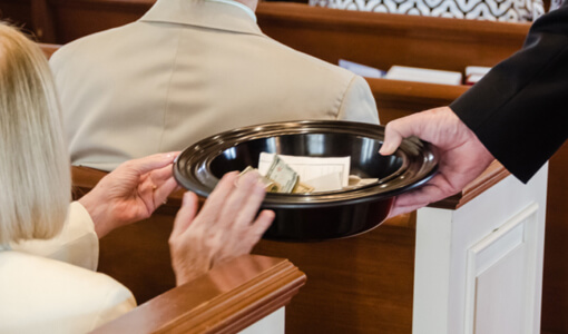 Collection bowl during church service
