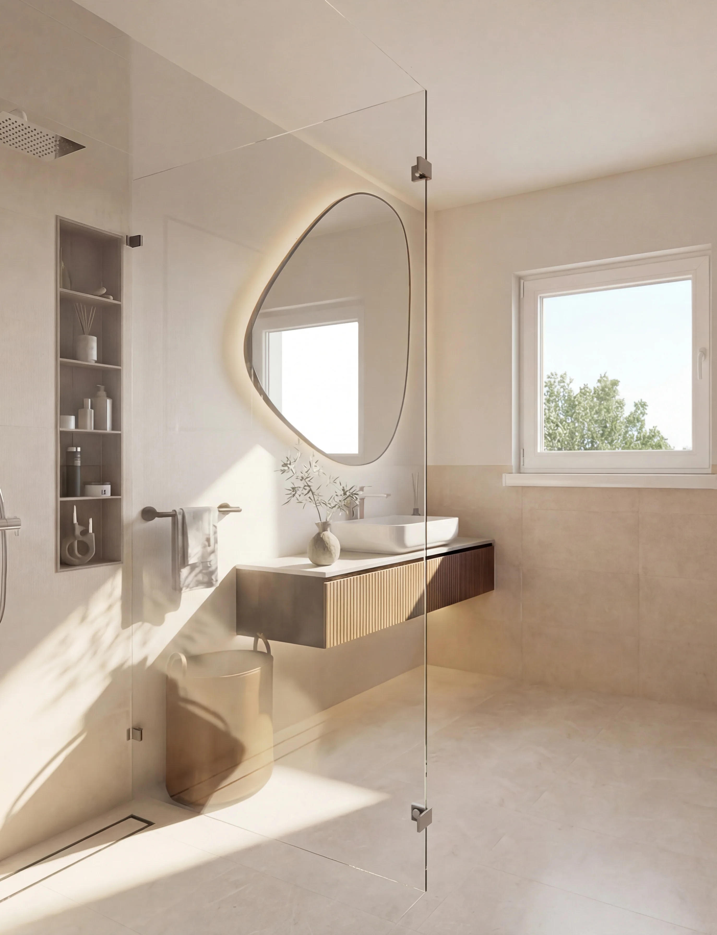 Badezimmer Haus 2, Penthouse Wohnung 8, mit bodengleicher Dusche