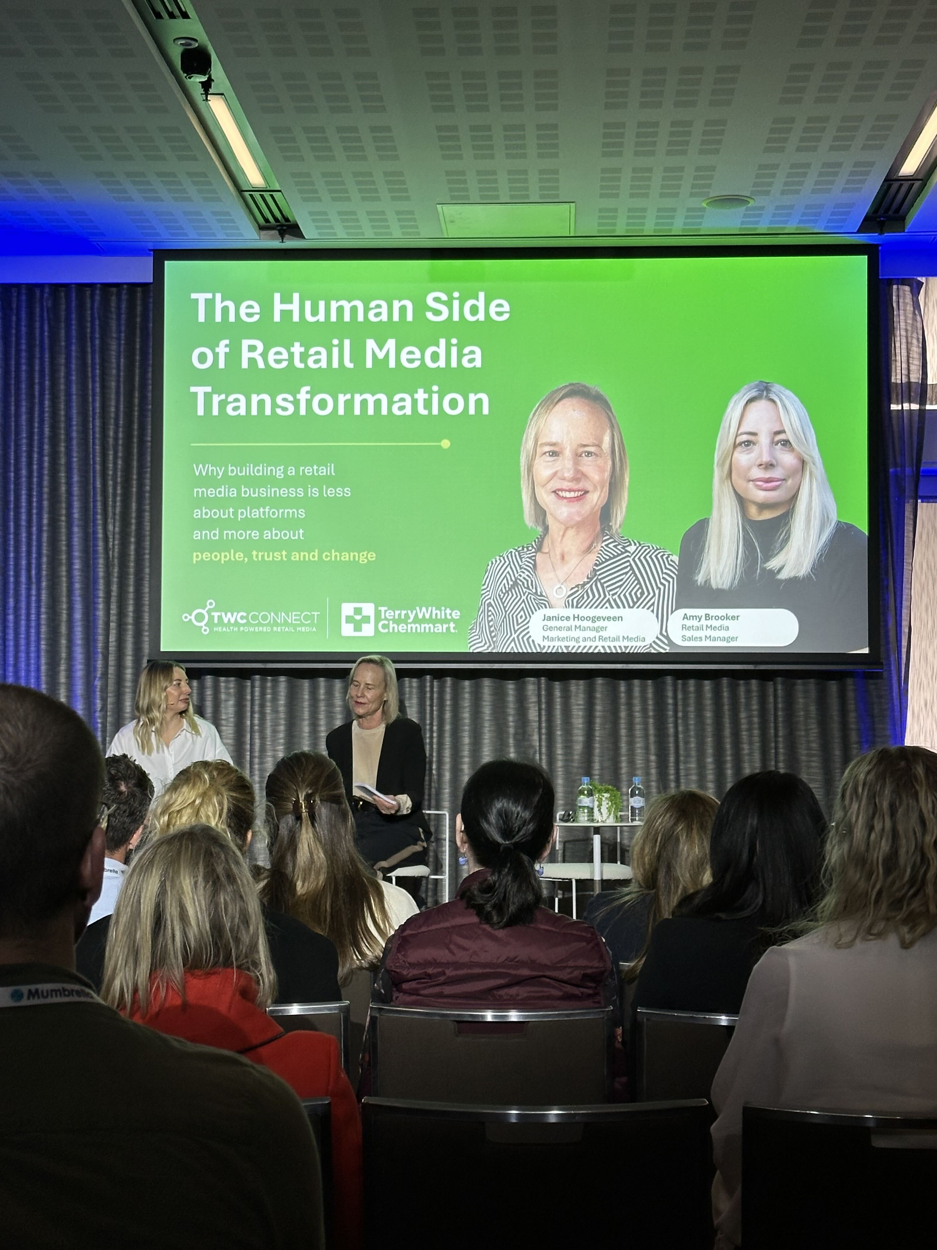 Janice Hoogeveen and Amy Brooker presenting The Human Side of Retail Media Transformation for TWC Connect at REmade Sydney