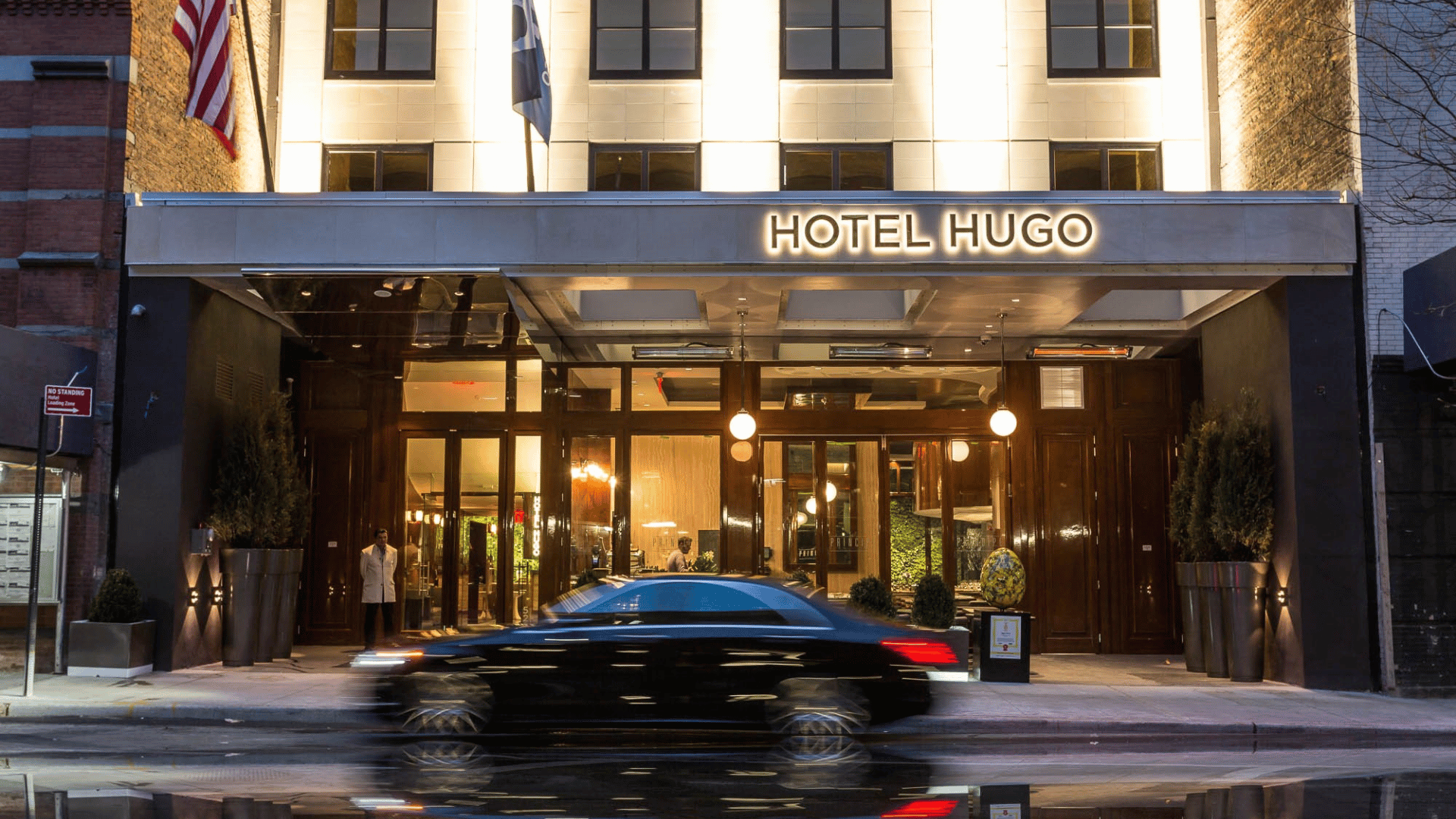 Exterior view of the boutique Hotel Hugo welcoming guests during the US Open 2026.