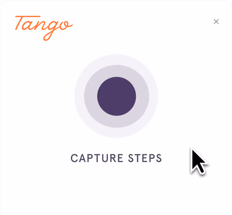 Tango app interface with purple circular button labeled Capture Steps