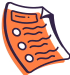 Orange checklist document with lines and checkbox marks