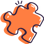 Orange puzzle piece with a curved shape and black outline