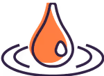 Orange water droplet icon with ripple circles on a white background