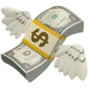 Dollar bills with wings, symbolizing money flying away or financial freedom