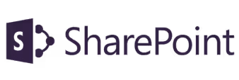 SharePoint logo with stylized S in dark purple on white background