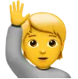 Child with curly hair waving hand emoji