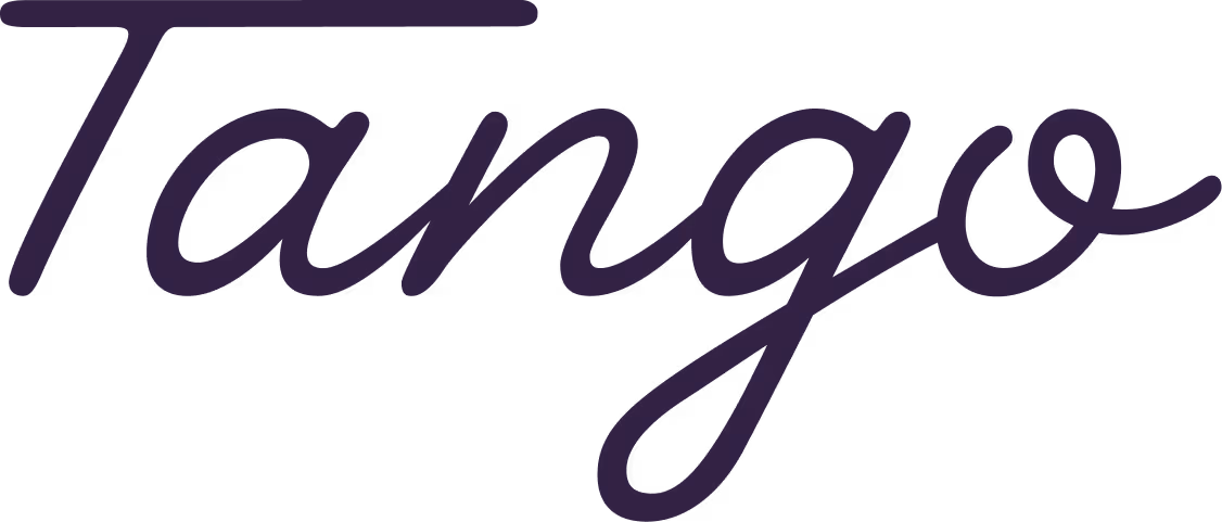 Tango word written in dark purple cursive script