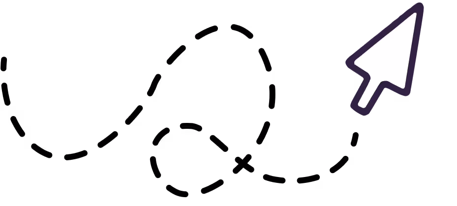 Curved dotted path with mouse cursor and cross mark