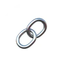 Two interlocking metal chain links connected together on white background