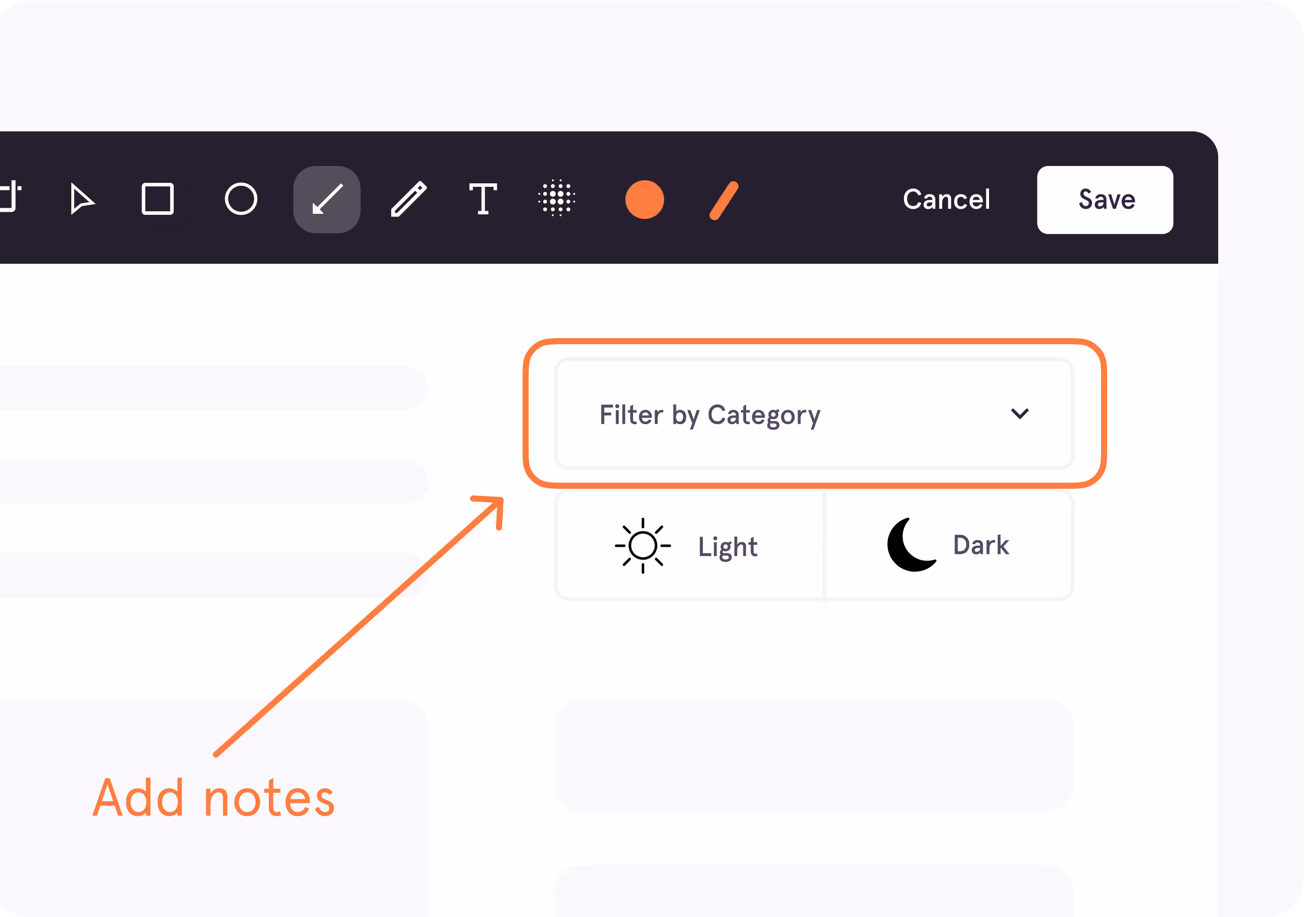 Step 3: Customize your walkthrough. A screenshot of Tango’s editing interface with a dropdown menu for ‘Filter by Category’ and an option to add notes to the walkthrough.”