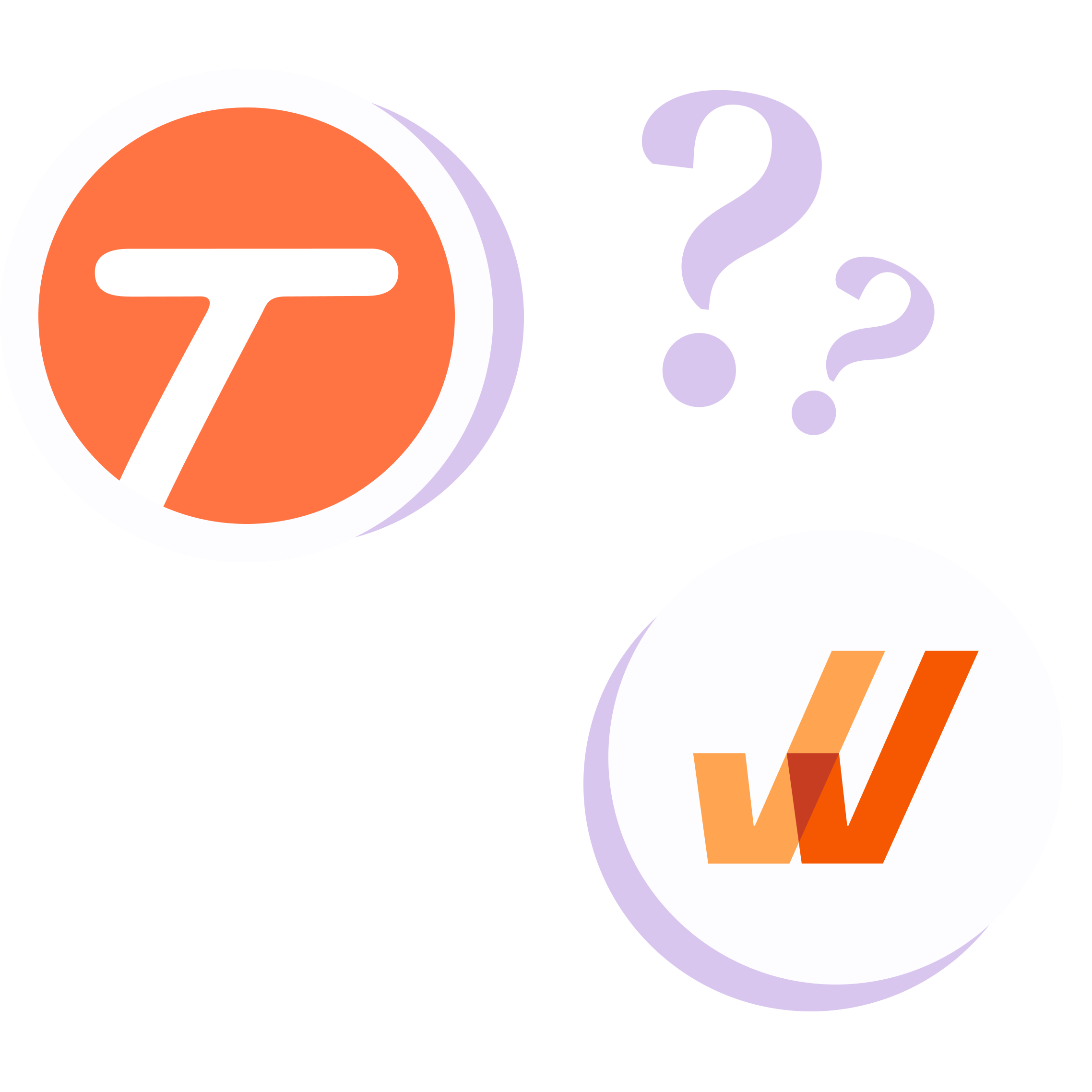 Tango logo and Scribe logo with a connecting line between them, surrounded by question marks.