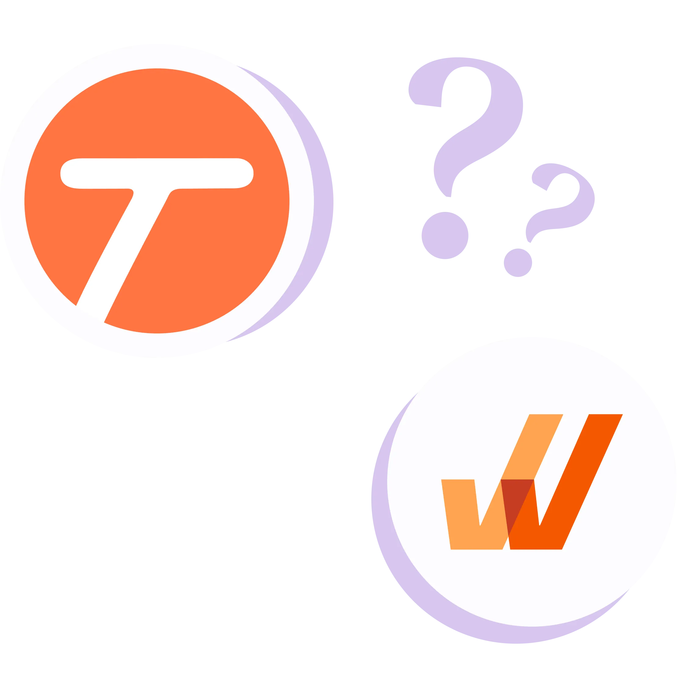 Tango logo and Scribe logo with a connecting line between them, surrounded by question marks.